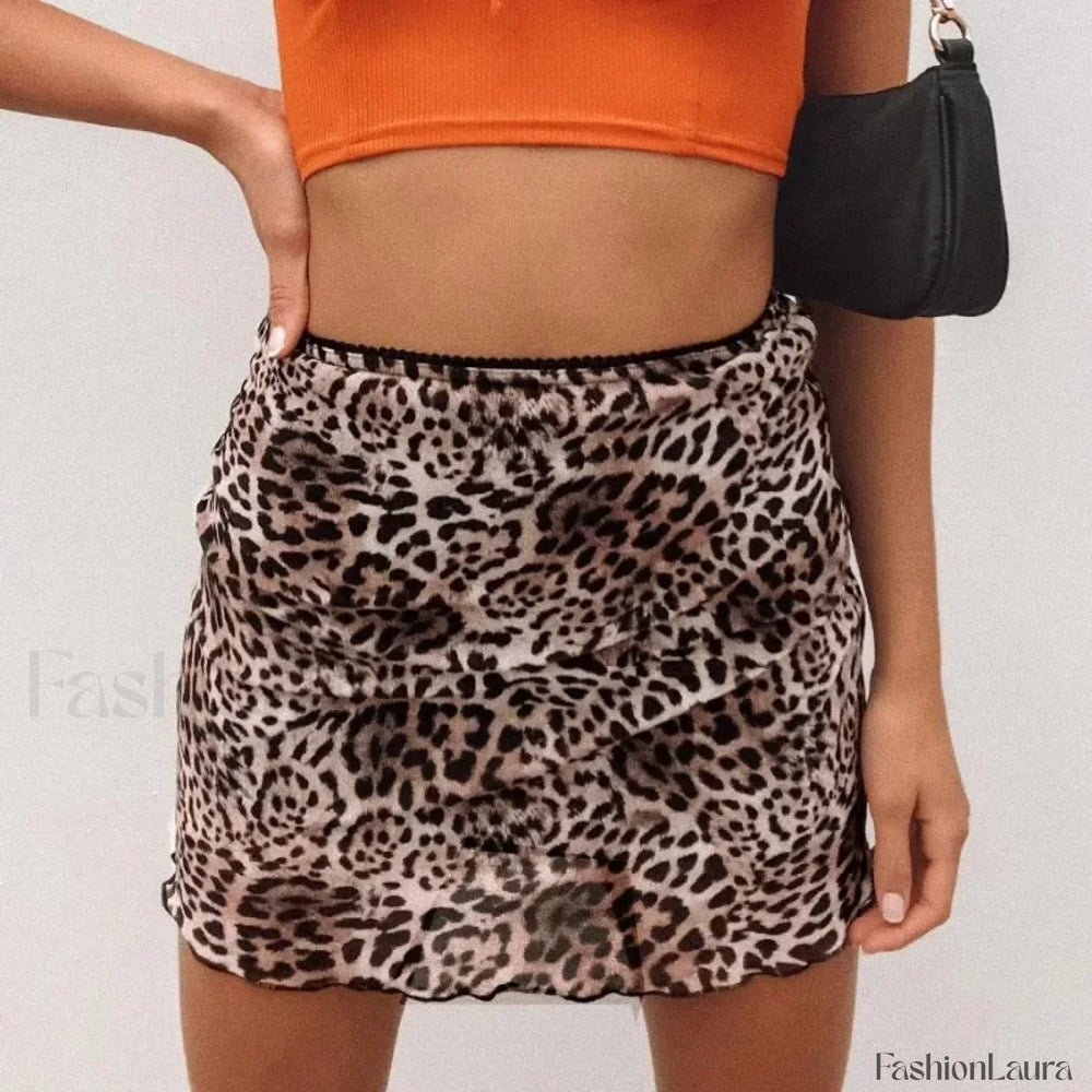 Leopard Printed Vintage Wrap Skirt Beige / S