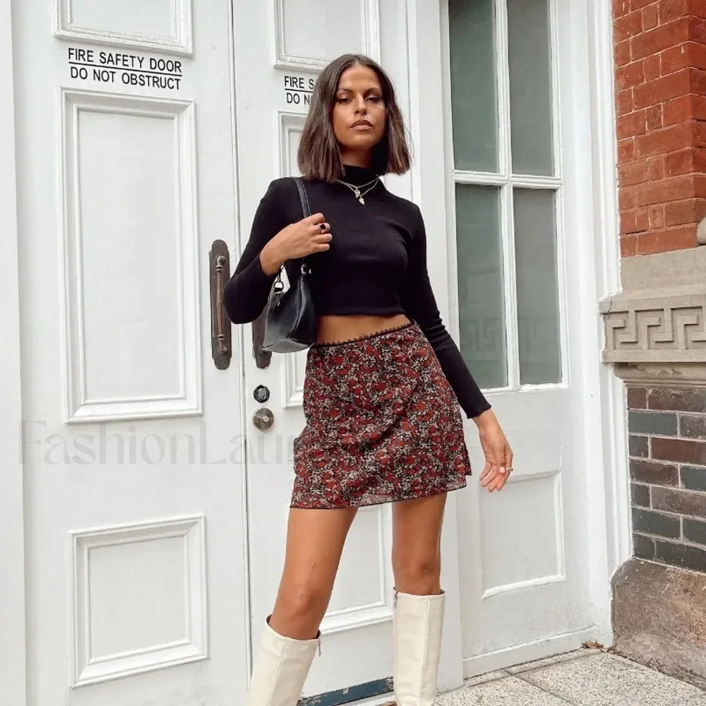 Leopard Printed Vintage Wrap Skirt Orange / S