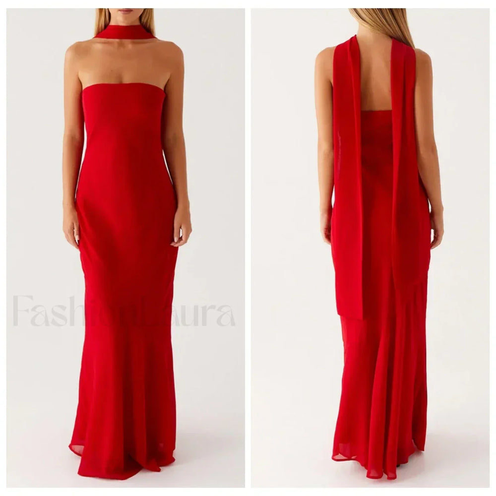 Leopard Strapless Mermaid Floral Dress red / S