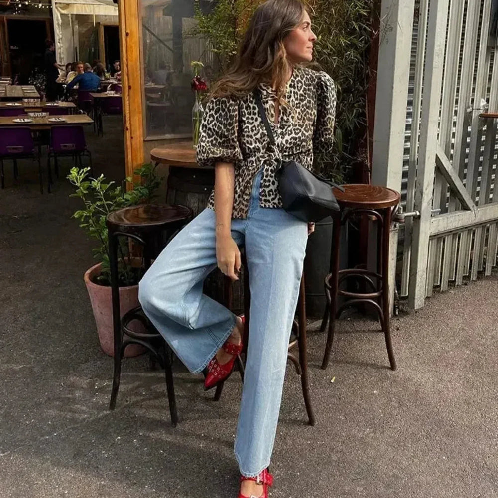 Leopard Sweet Bubble Casual Shirt Blouse Leopard / XS