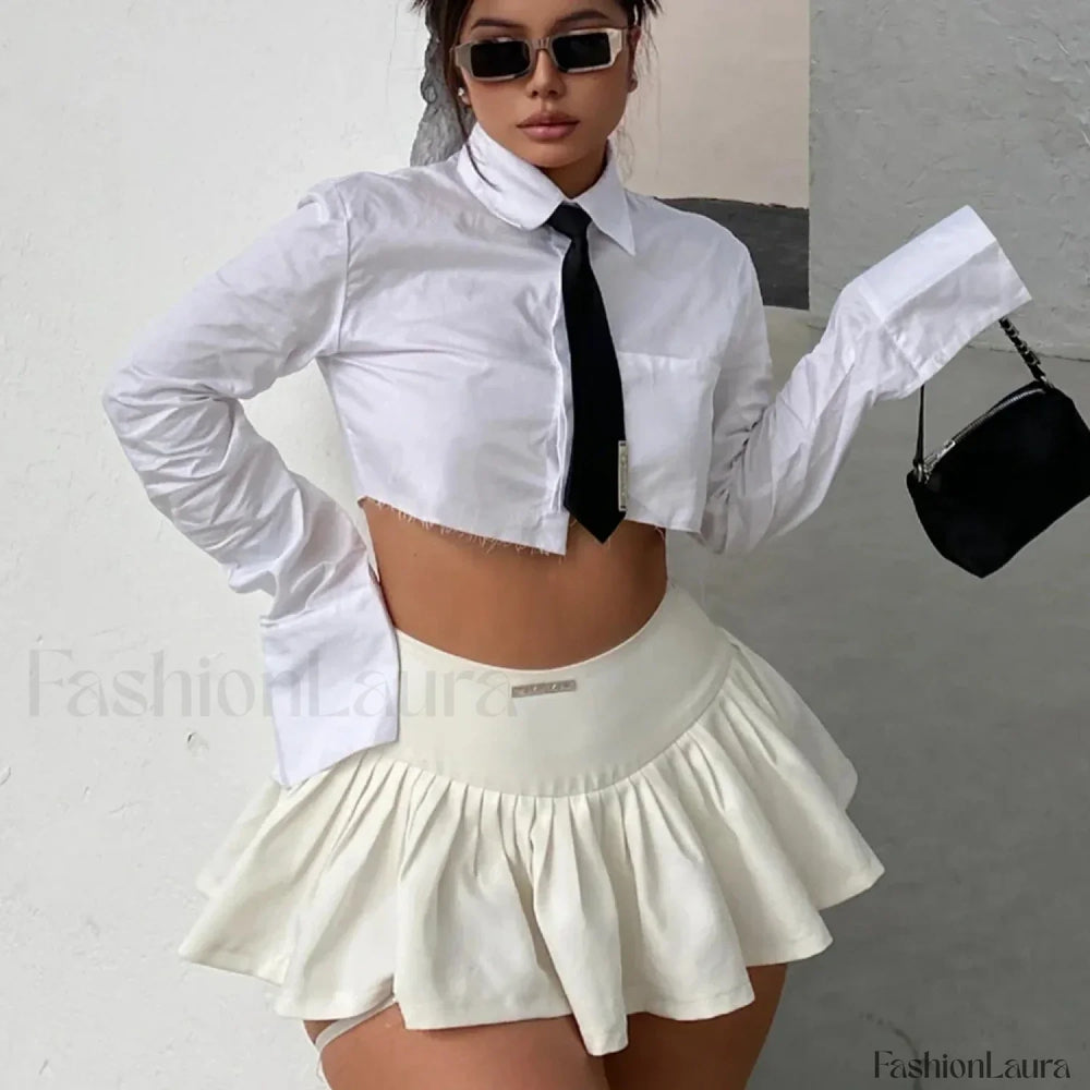 Letter Label Pleated Skirt