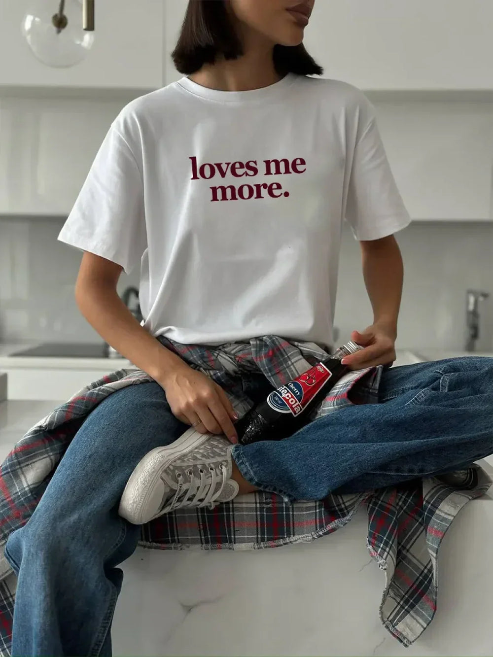 Letter Love Me More Printed T Shirt