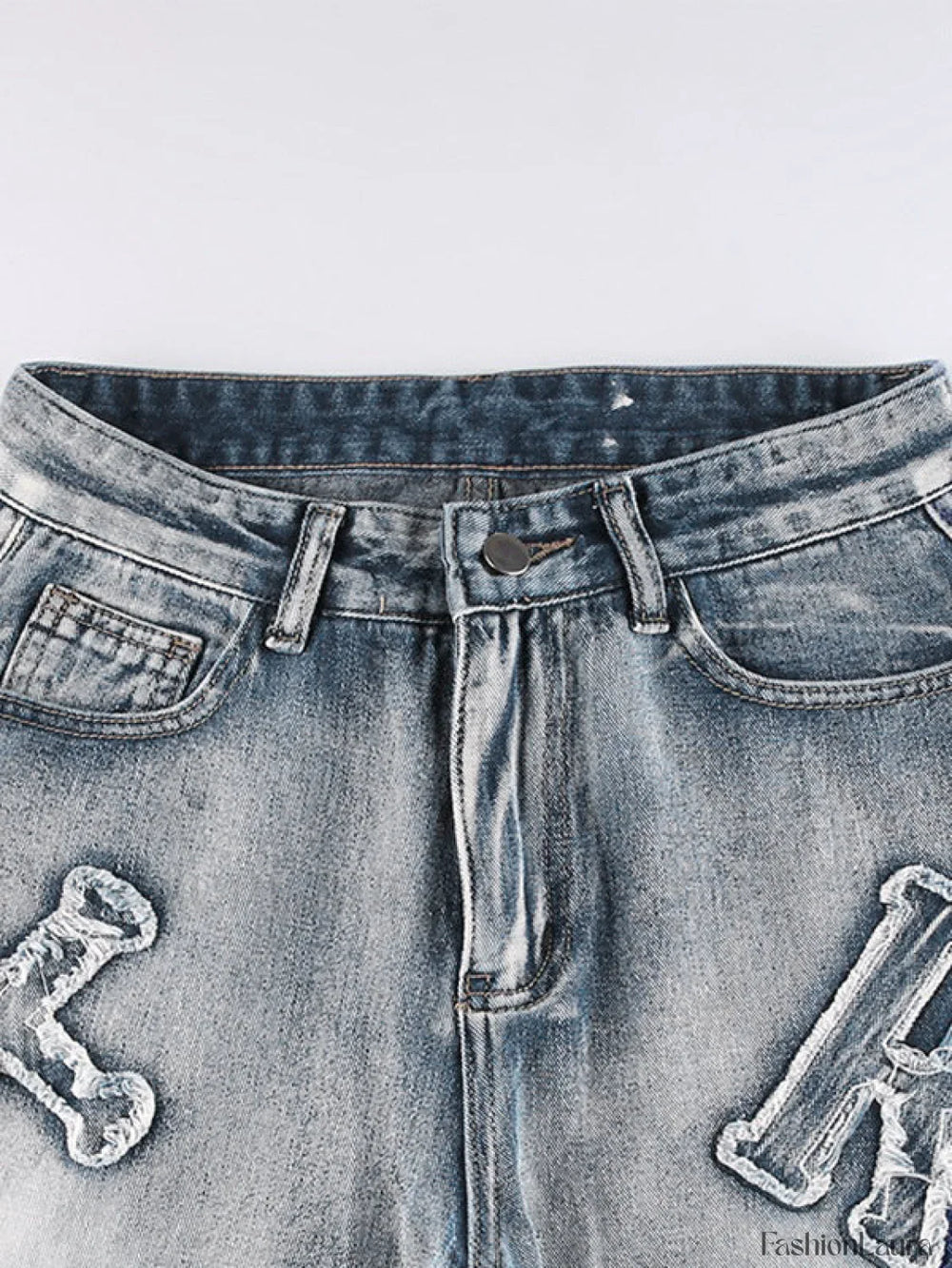 Letter Patch Faded Boyfriend Jeans Boyfriend Jeans