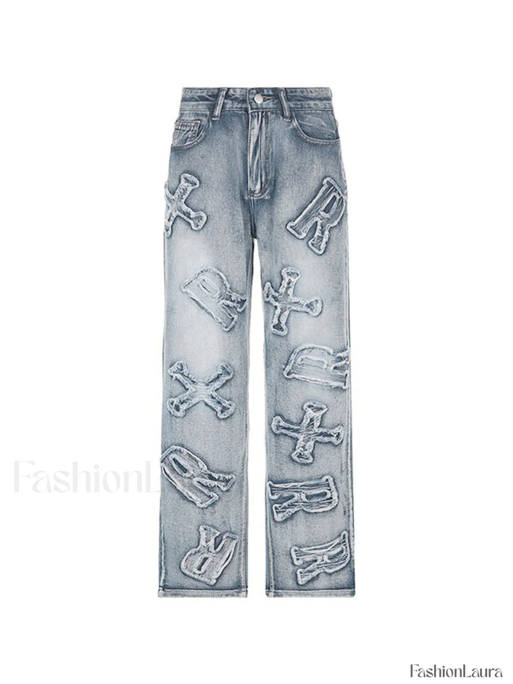 Letter Patch Faded Boyfriend Jeans Boyfriend Jeans
