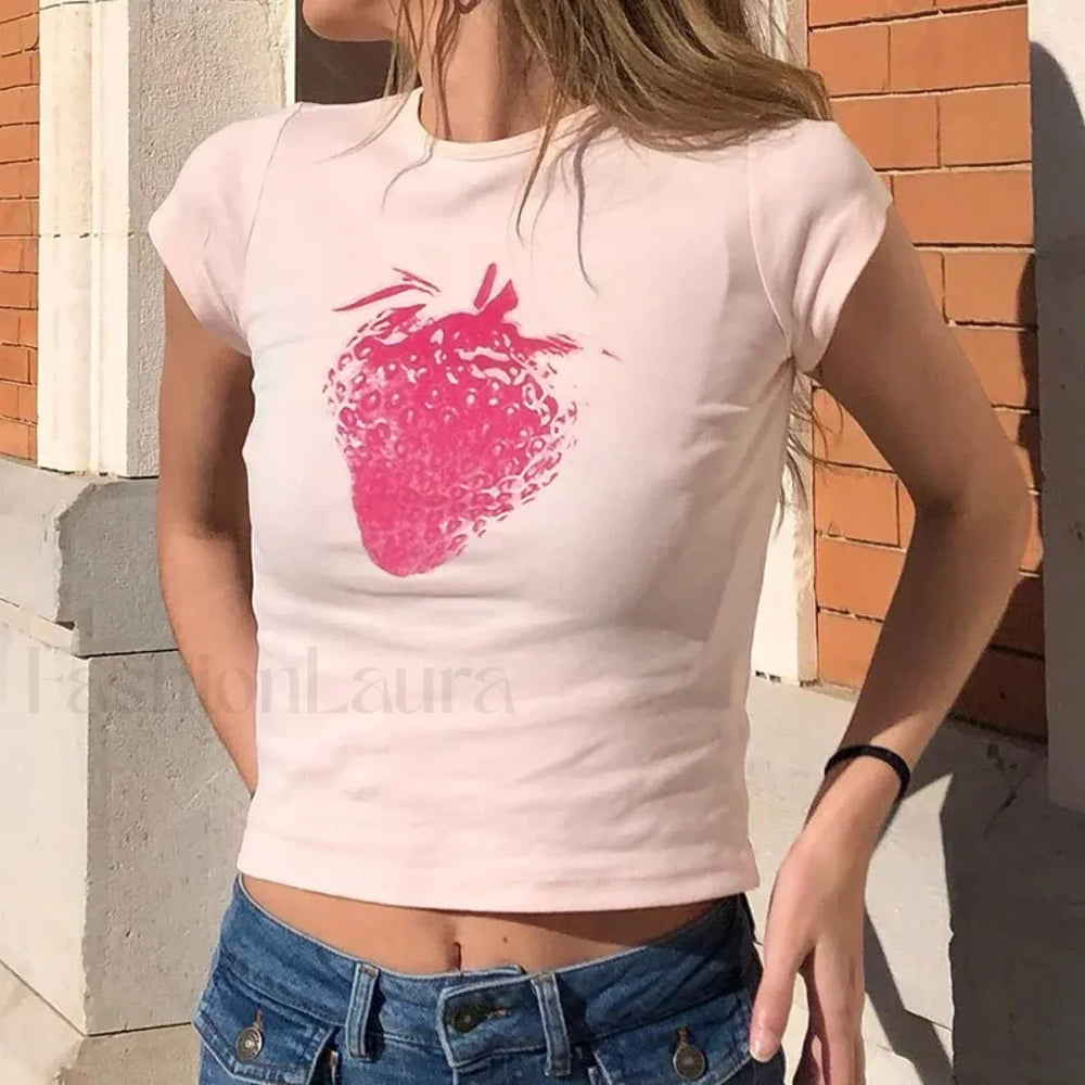 Letter Print Grunge Crop T Shirt Pink / S