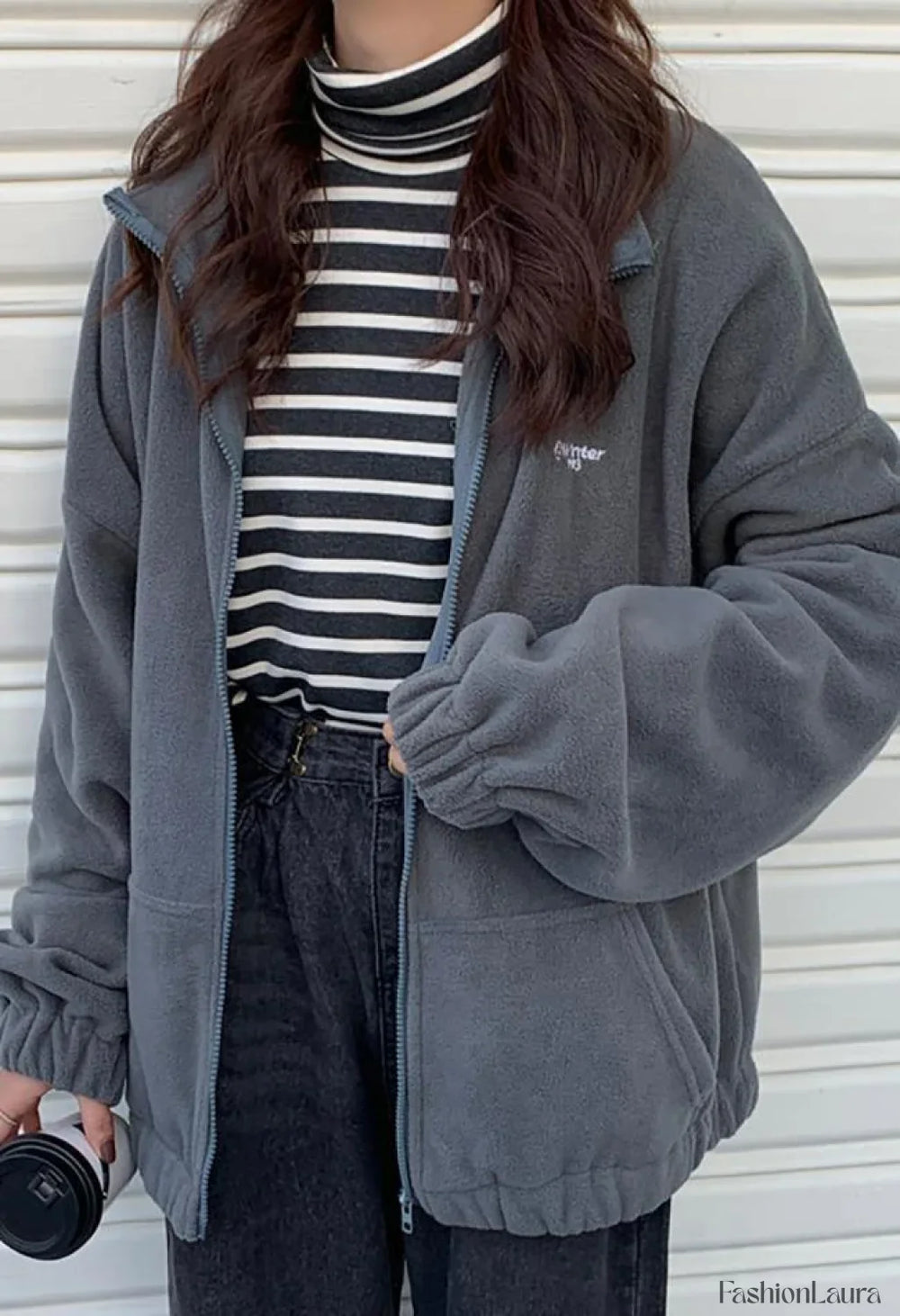 Letter Print Zip up Jacket Gray / M Jackets