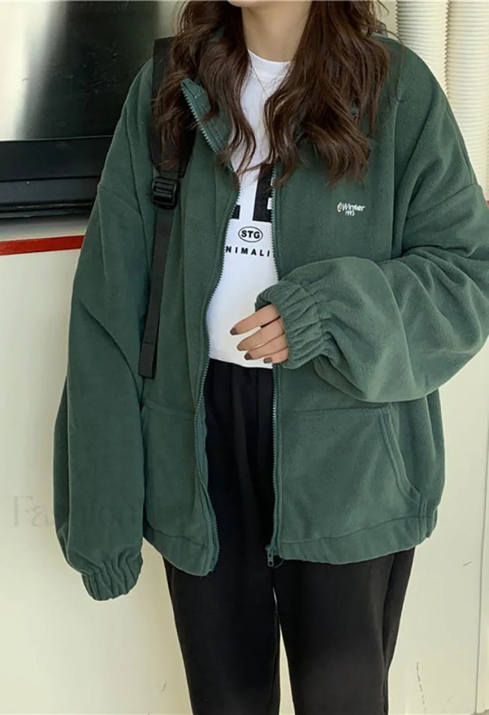 Letter Print Zip up Jacket Green / M Jackets