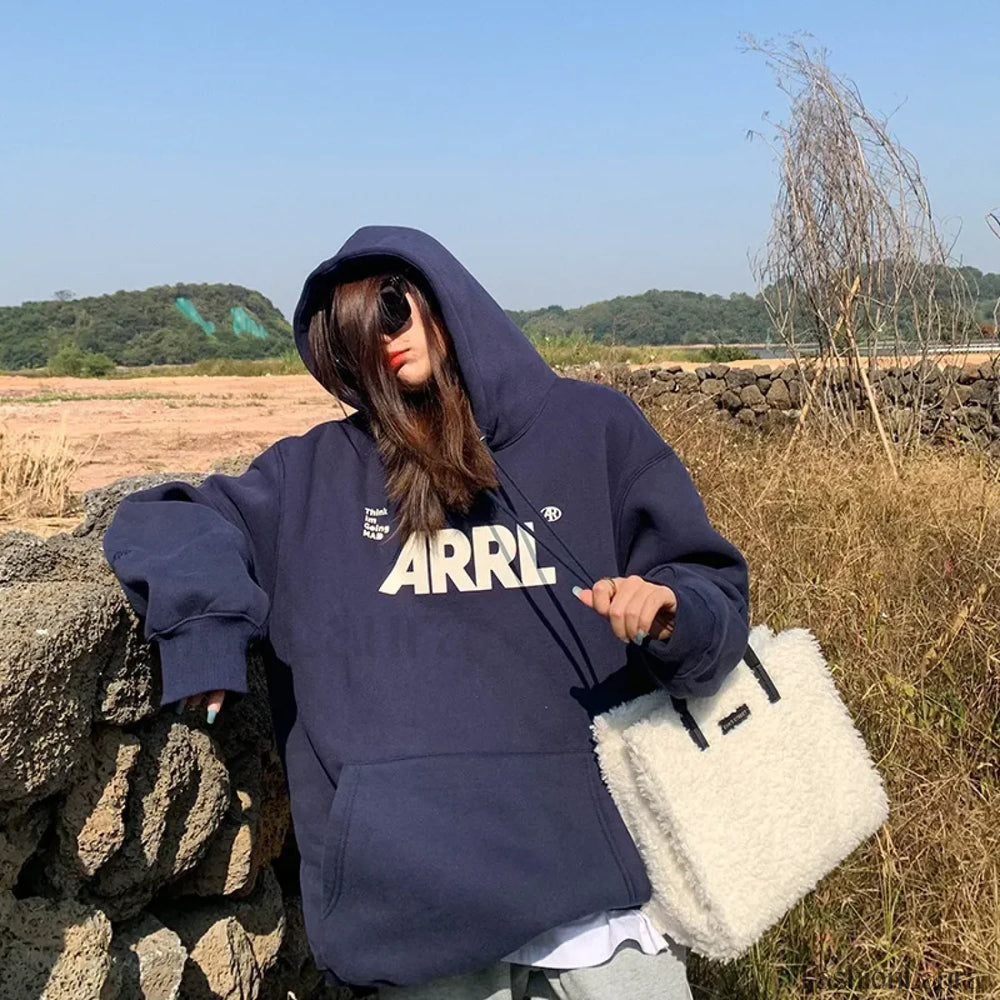 Letter Printed Casual Personality Hoody Navy Blue / M Sweatshirts & Hoodies L