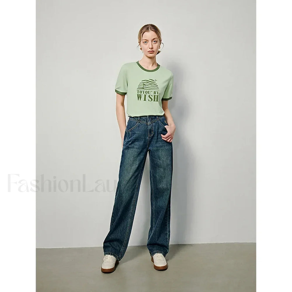 Letter Printed Contrast Color T Shirt