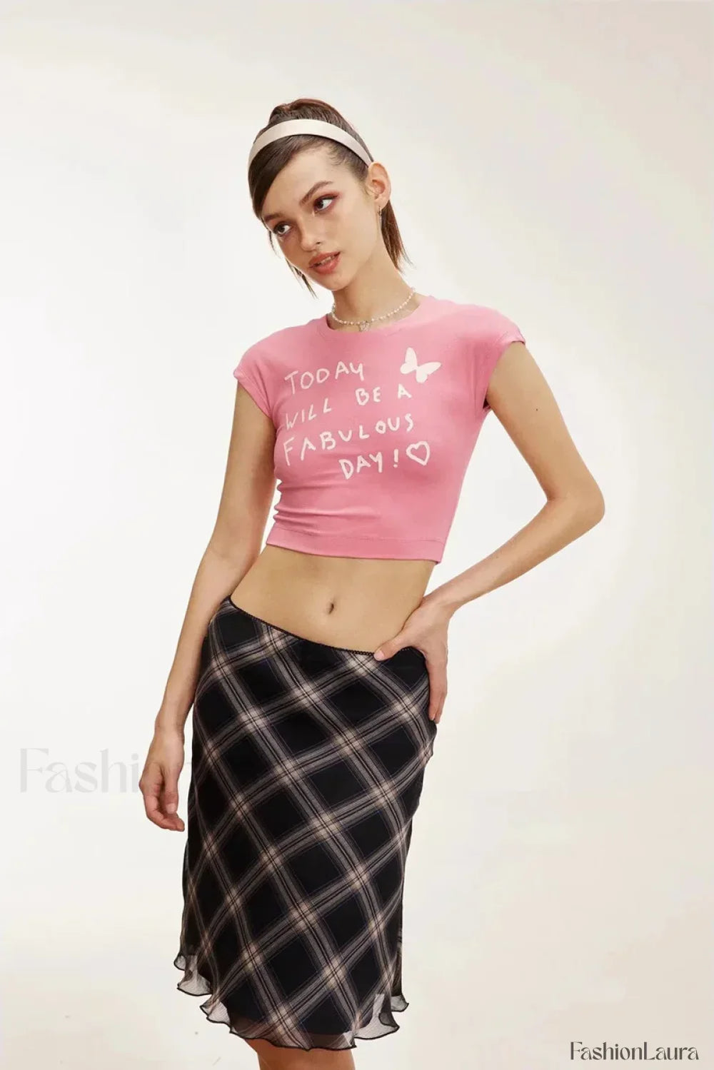 Lettuce Edge Mesh Plaid Skirt