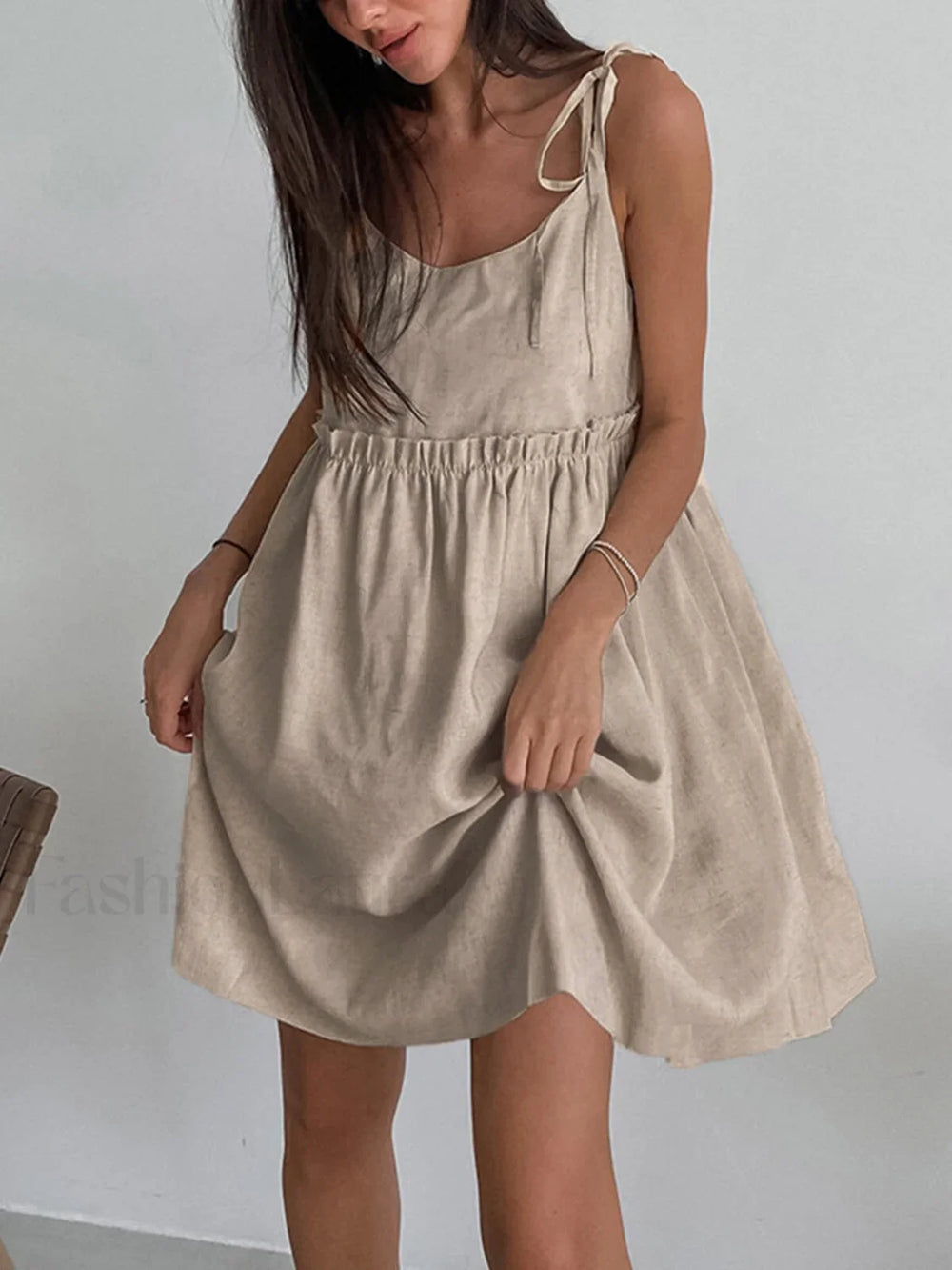 Levanzo Tied Graceful Shoulder Short Dress Light Brown / XS Dresses