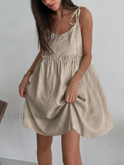 Levanzo Tied Shoulder Short Dress Light Brown / XS Dresses
