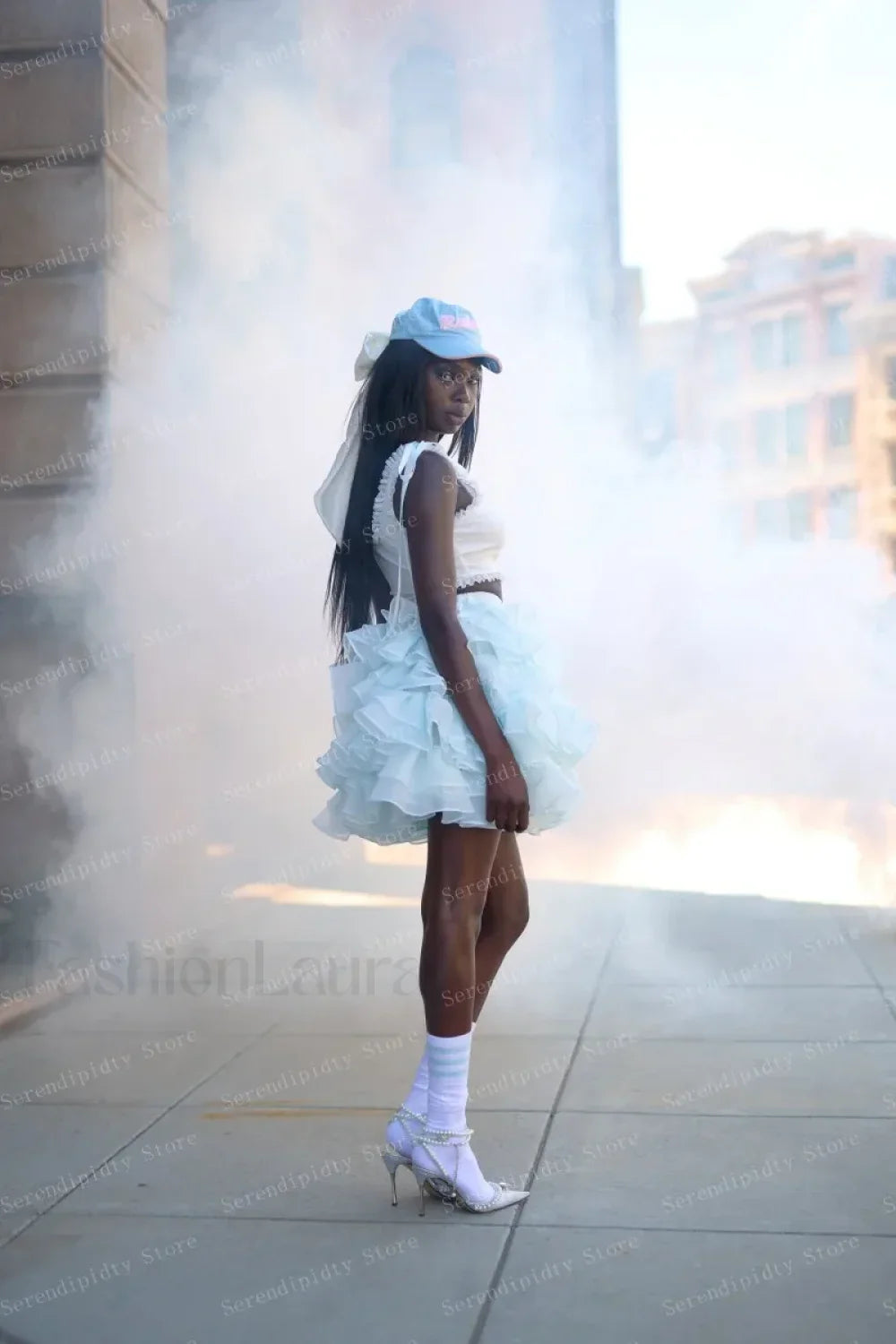 Light Blue Chiffon Party Skirt