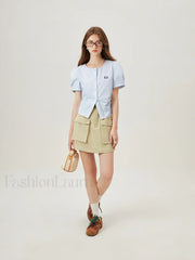 Light Blue Striped Casual Cotton T Shirt