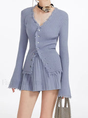 Lilac Raw Hem Trendy Long Sleeve Knit Top Sweaters L