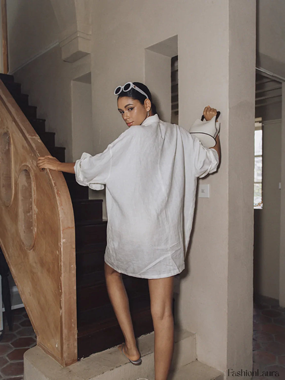 Linen Pockets Semi Sheer Long Sleeve Dress Dresses