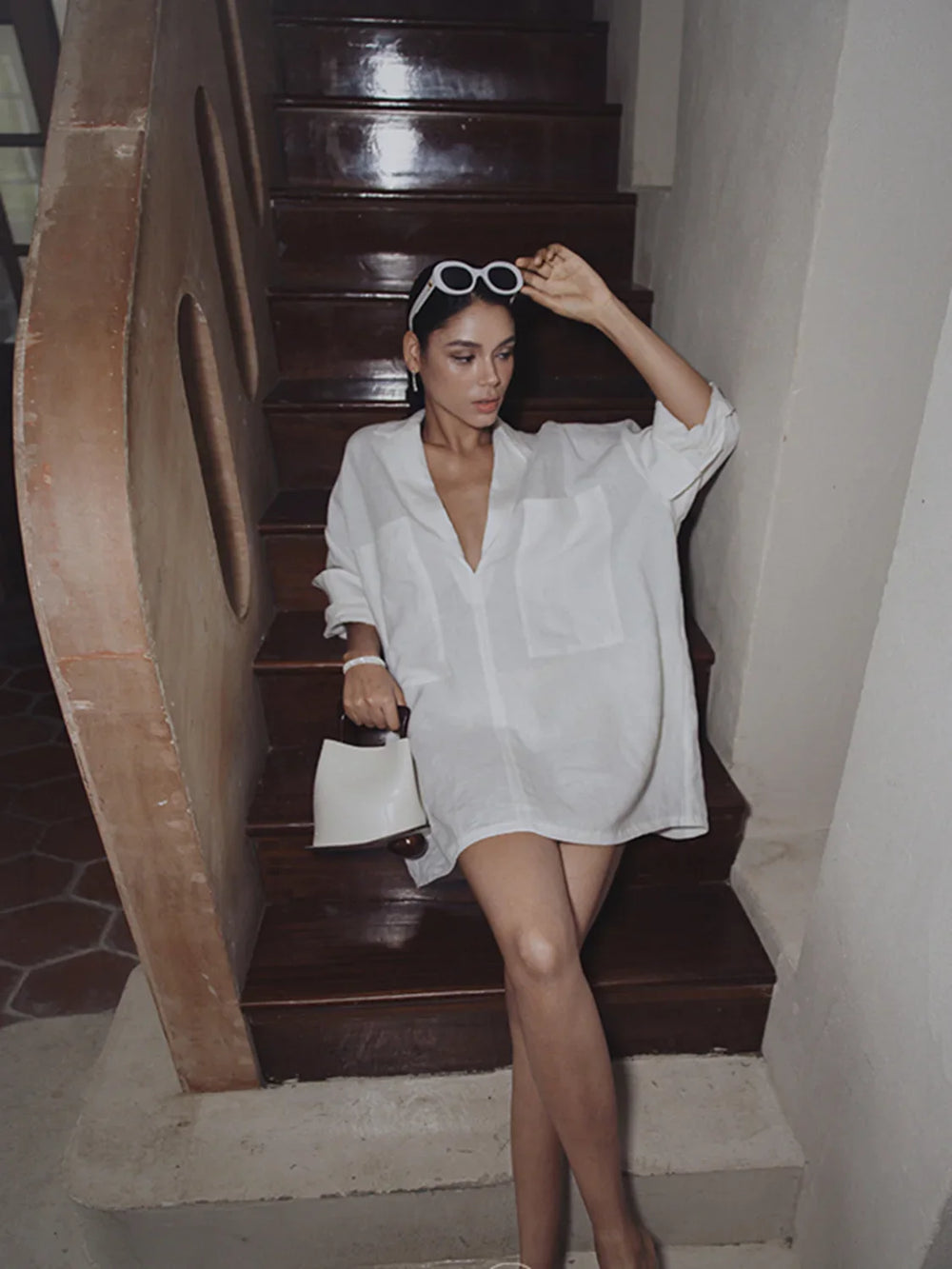 Linen Pockets Semi Sheer Long Sleeve Dress Dresses