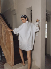 Linen Pockets Semi Sheer Long Sleeve Dress Dresses