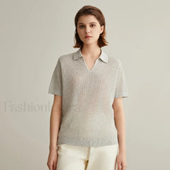 Linen Silk Polo Pullover Summer T Shirt