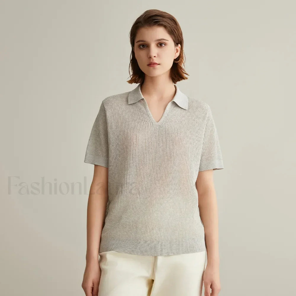 Linen Silk Polo Pullover Summer T Shirt