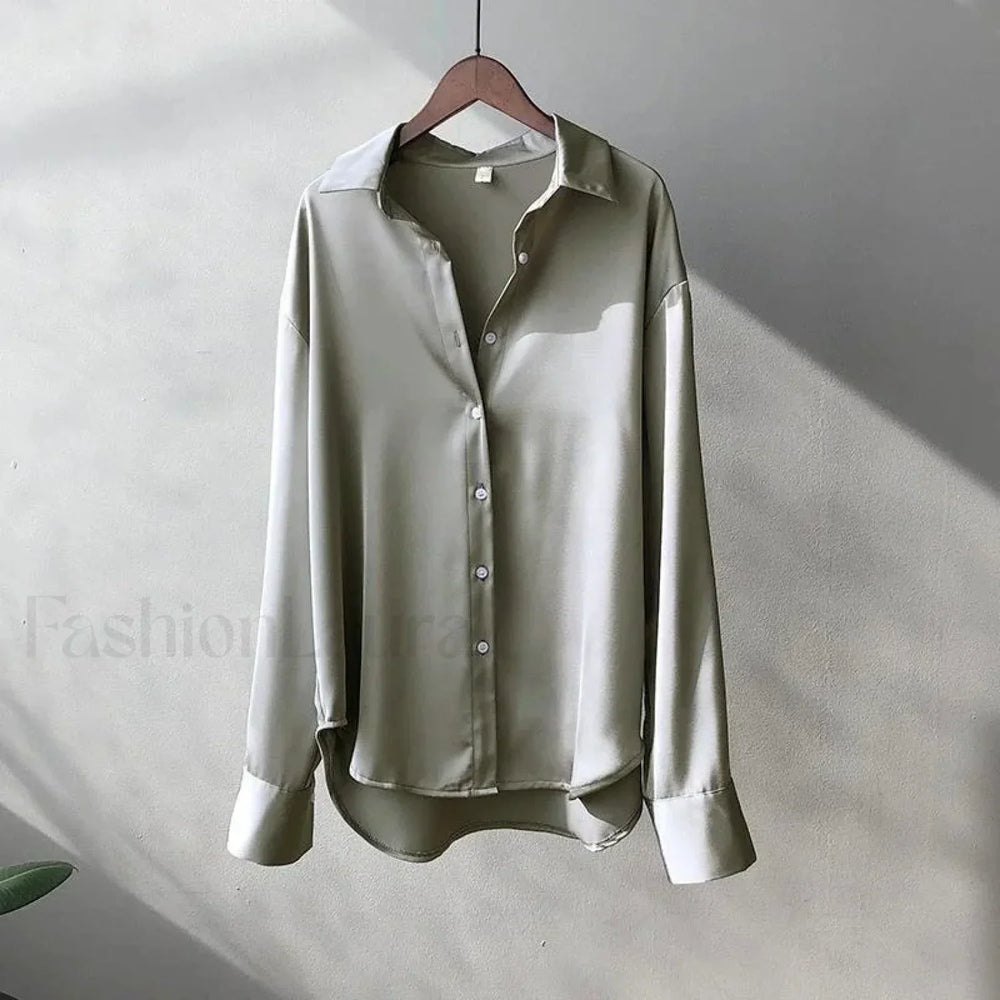 Long French Soft Elegant Simple Hollow Out Blouse GRAY / S