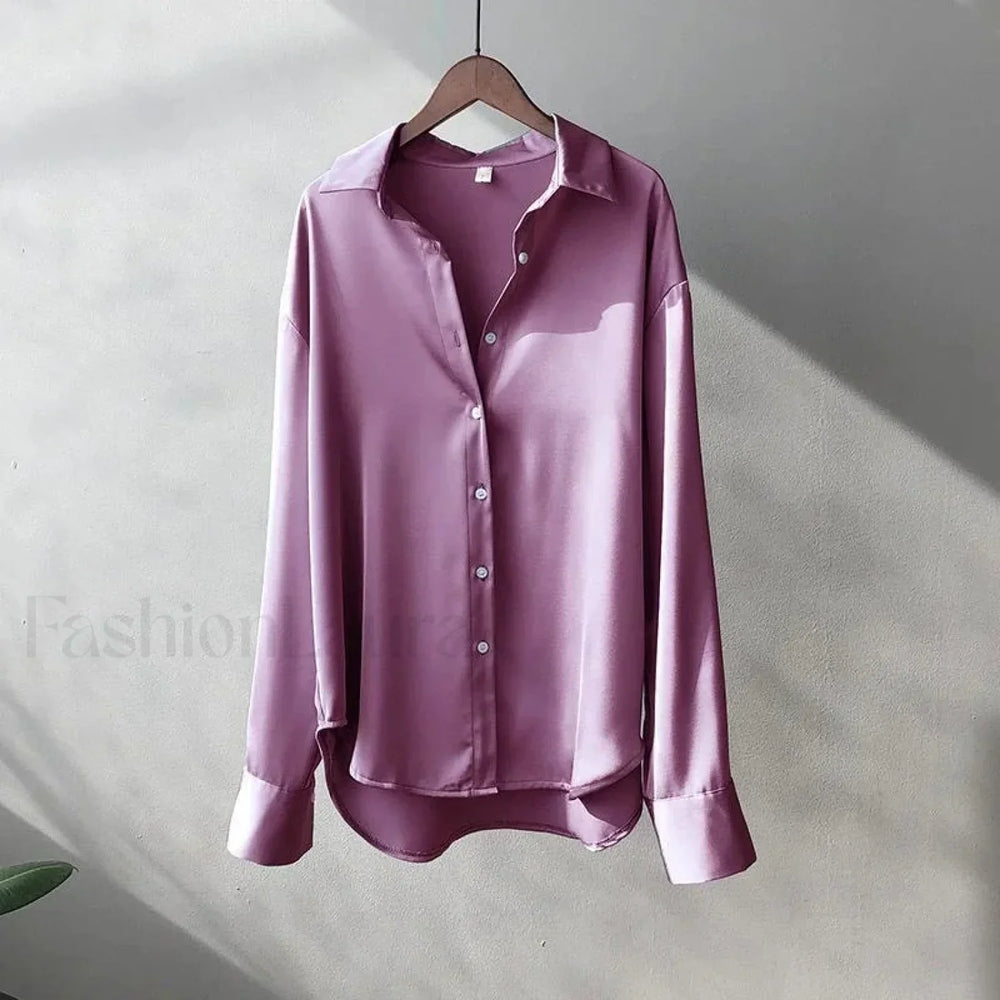 Long French Soft Elegant Simple Hollow Out Blouse PURPLE / S