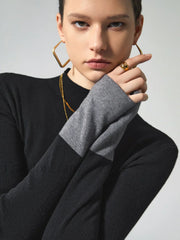 Long Sleeve Contrast Cuff Knit Top Knit Tops