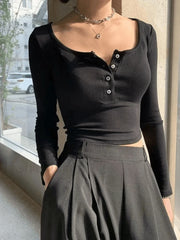 Long Sleeve Crop Top Black / S Tops&Tees