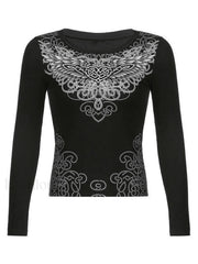 Long Sleeve Heart Pattern Print Tee Tops&Tees