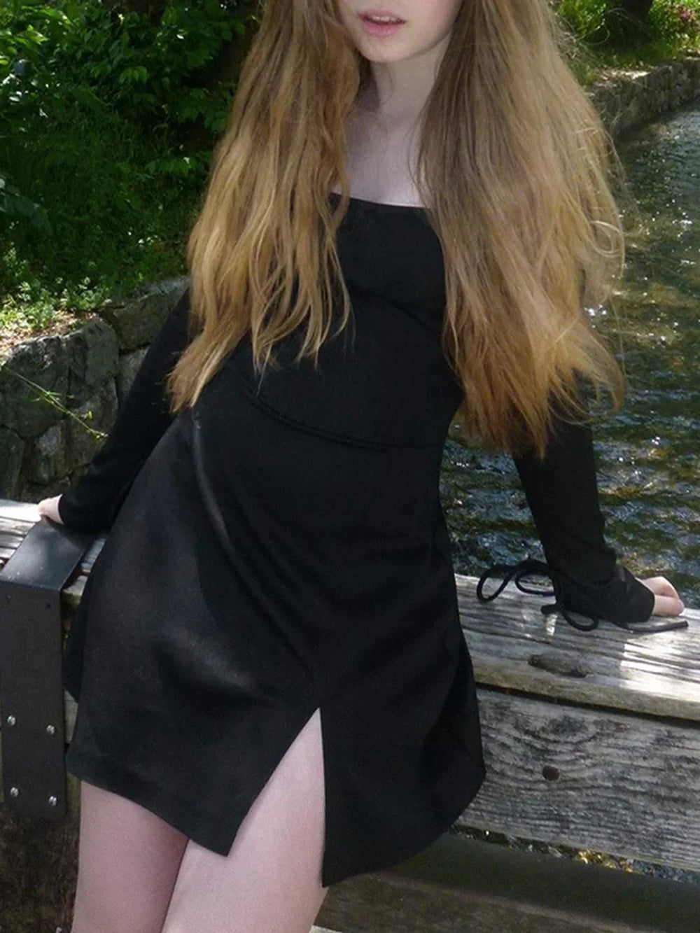 Long Sleeve Split Trendy Tie Short Dress Dresses