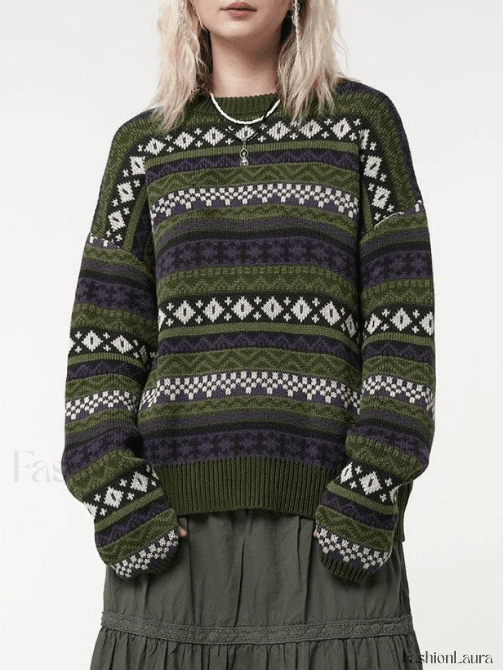 Long Sleeve Vintage Jacquard Sweater Sweaters L