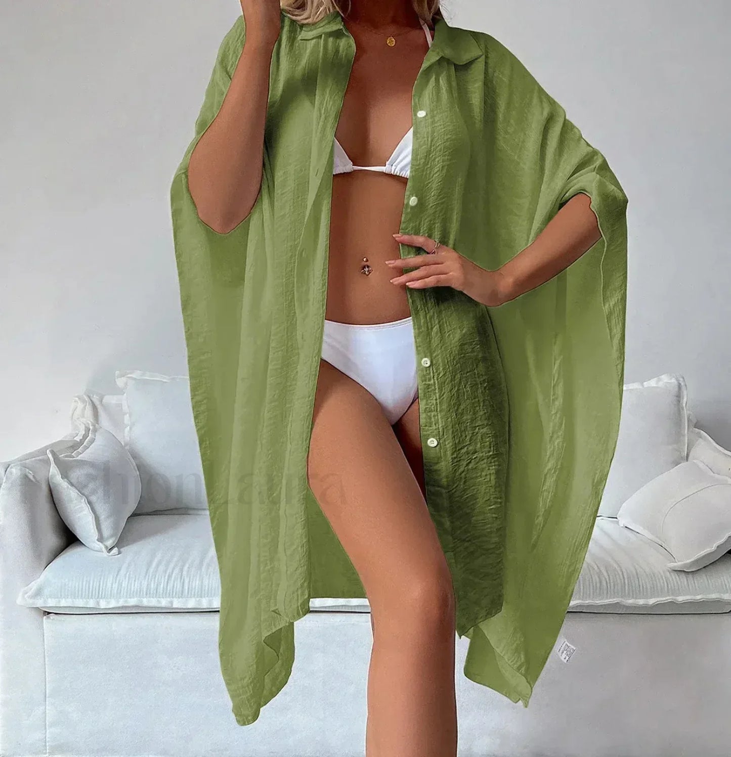 Loose Cardigan Sun Protection Cover Up Light Green / One Size