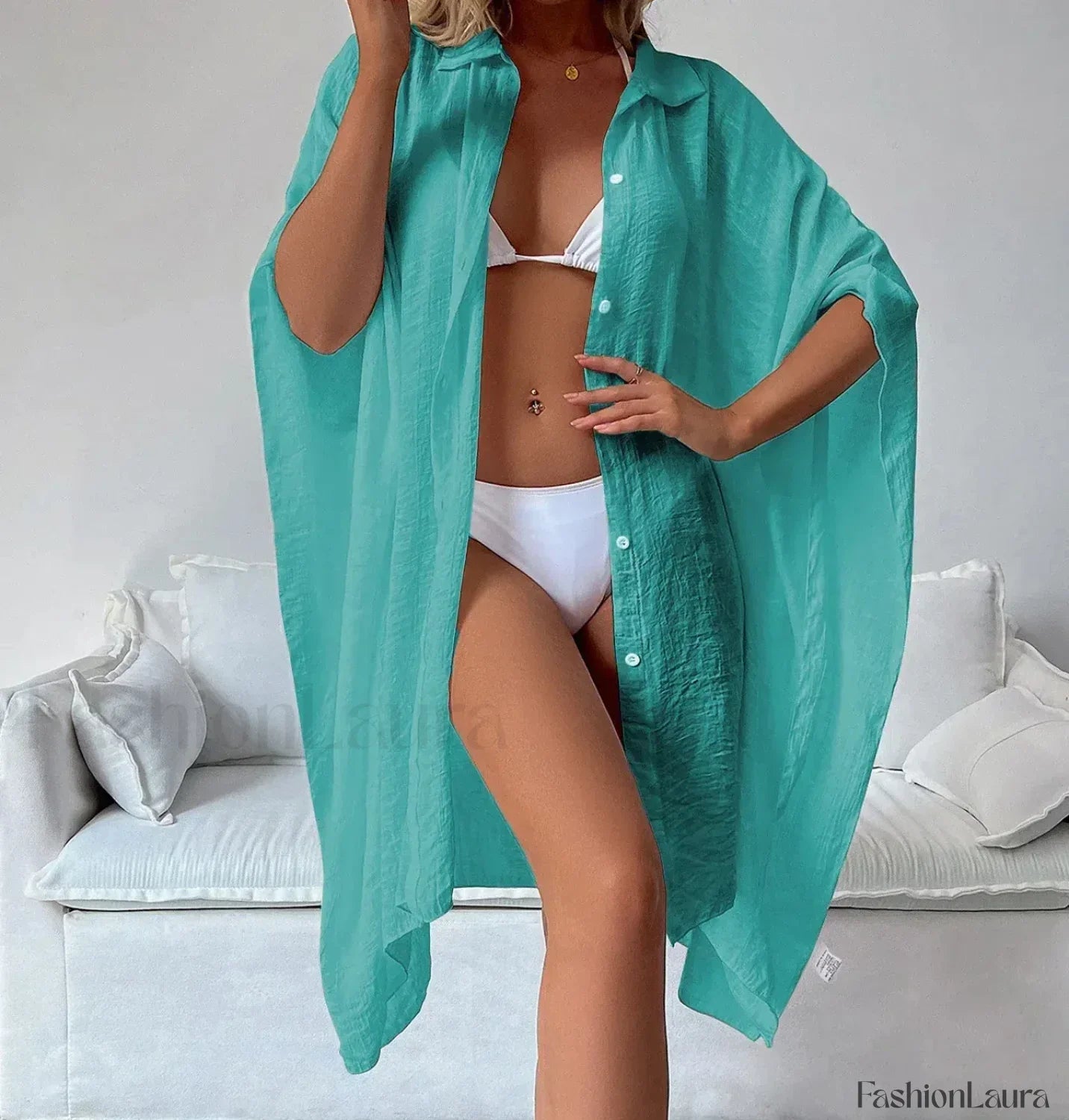 Loose Cardigan Sun Protection Cover Up Turquoise / One Size
