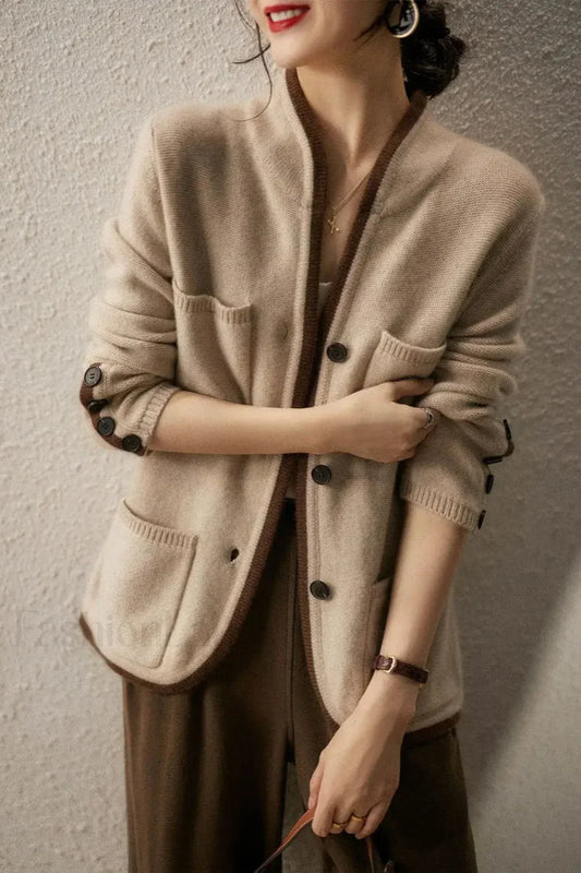 Loose Fit Korean Style Knit Cardigan Apricot / M