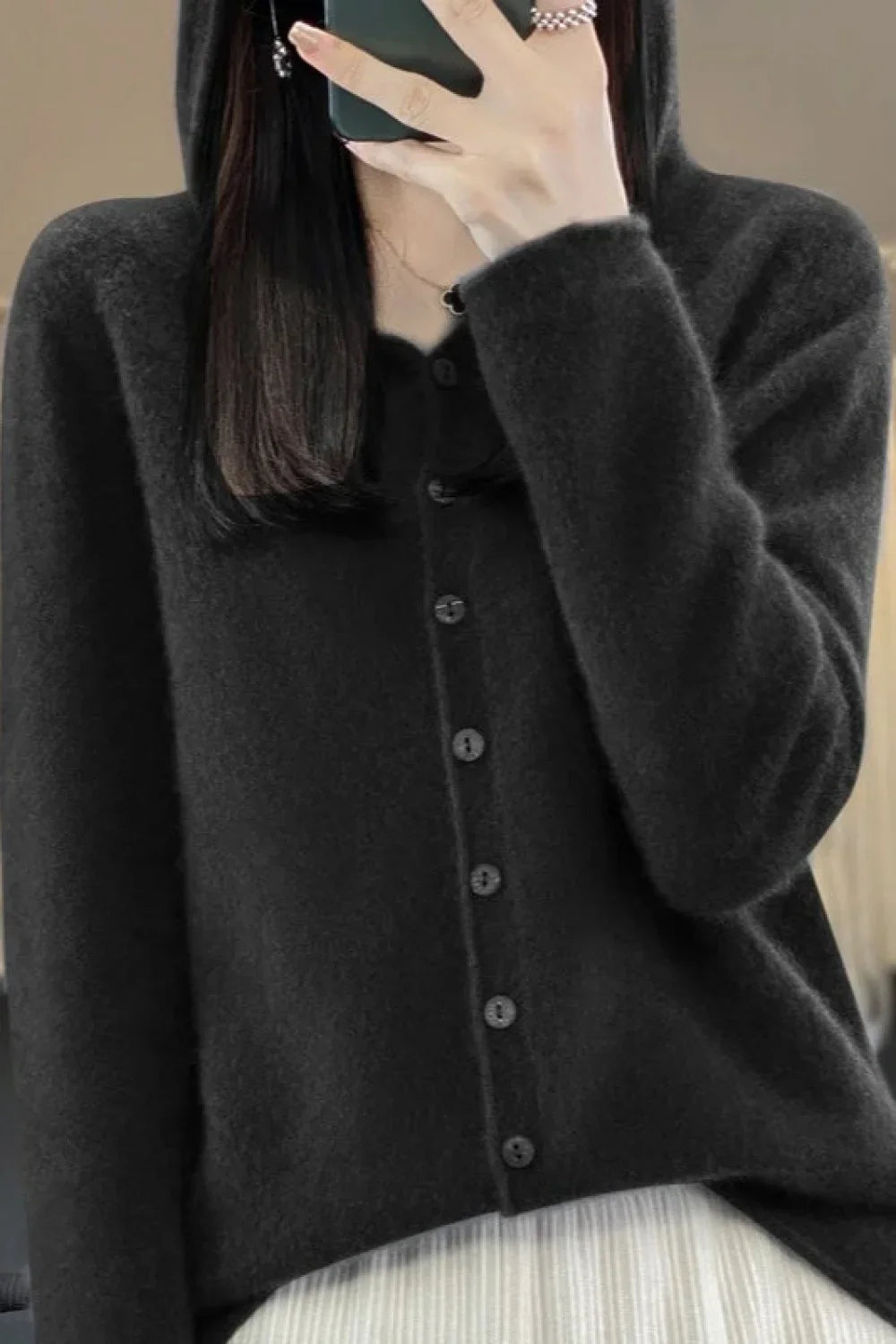 Loose Fit Merino Wool Hoodie Black / M