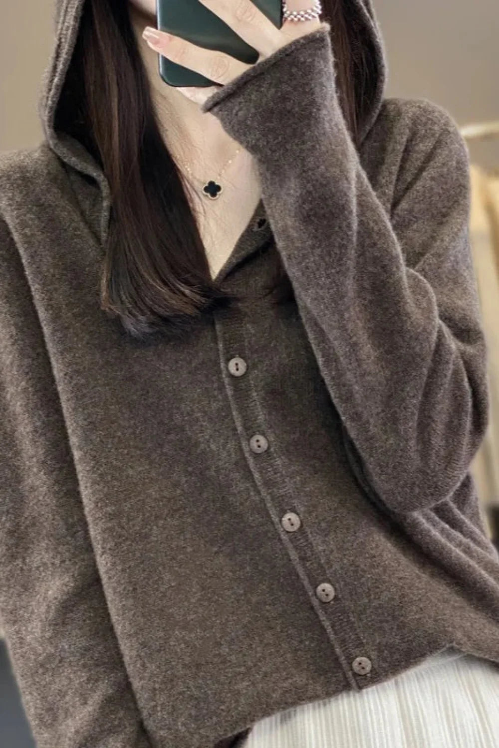 Loose Fit Merino Wool Hoodie Mocha / M