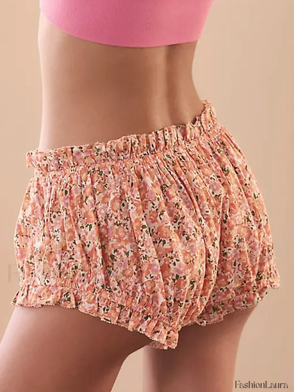 Lounge Cherry/Floral/Plaid Print Ruffled Short