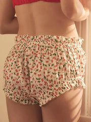 Lounge Cherry/Floral/Plaid Print Ruffled Short