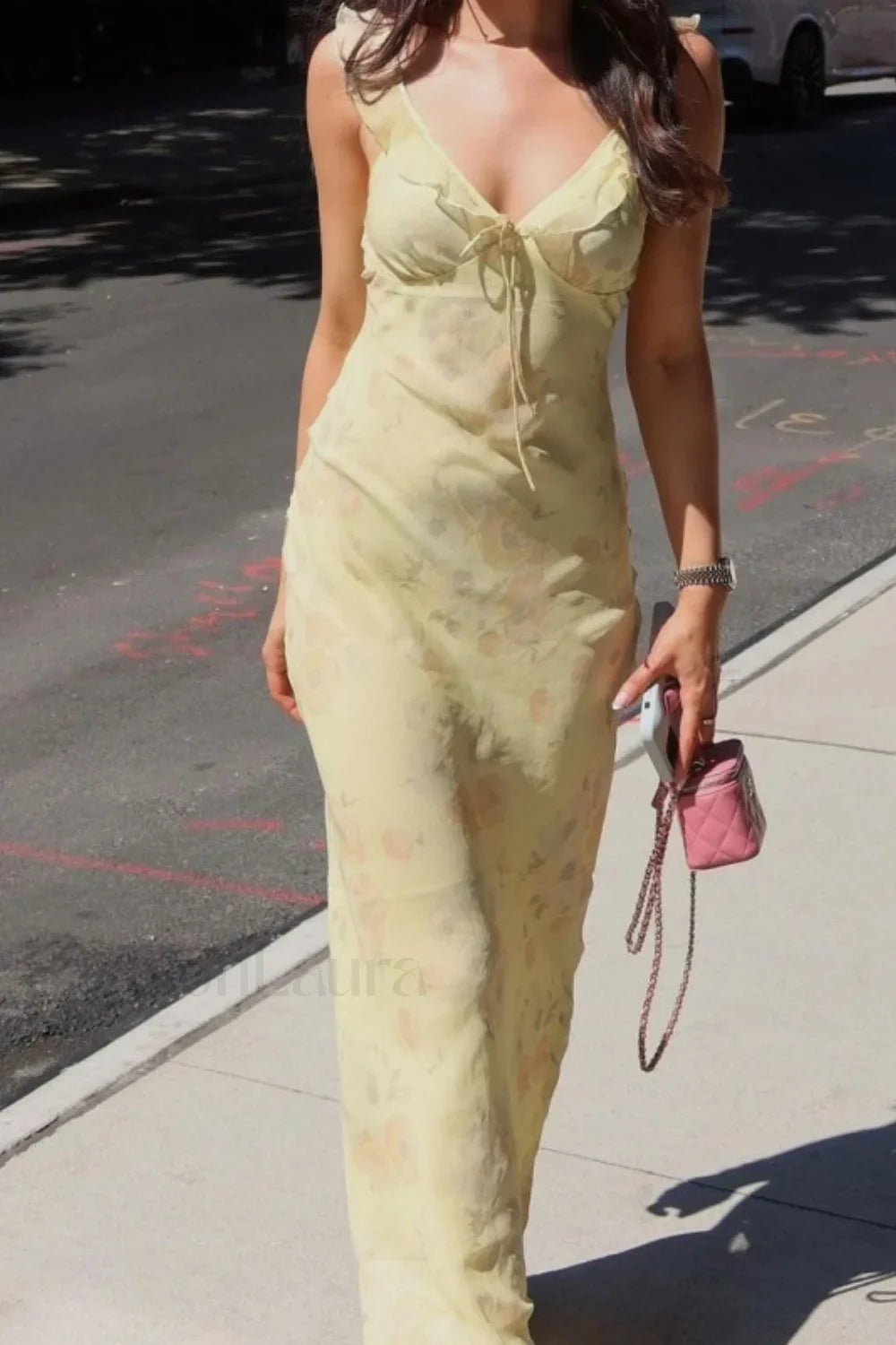 Low Cut Ruffled Cami Vacation Maxi Dress