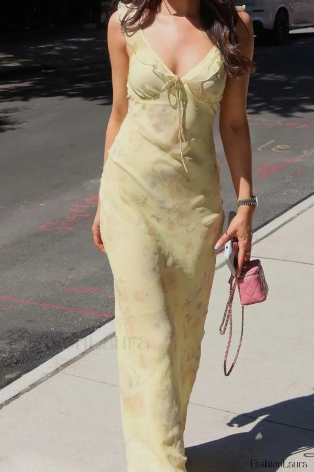 Low Cut Ruffled Cami Vacation Maxi Dress