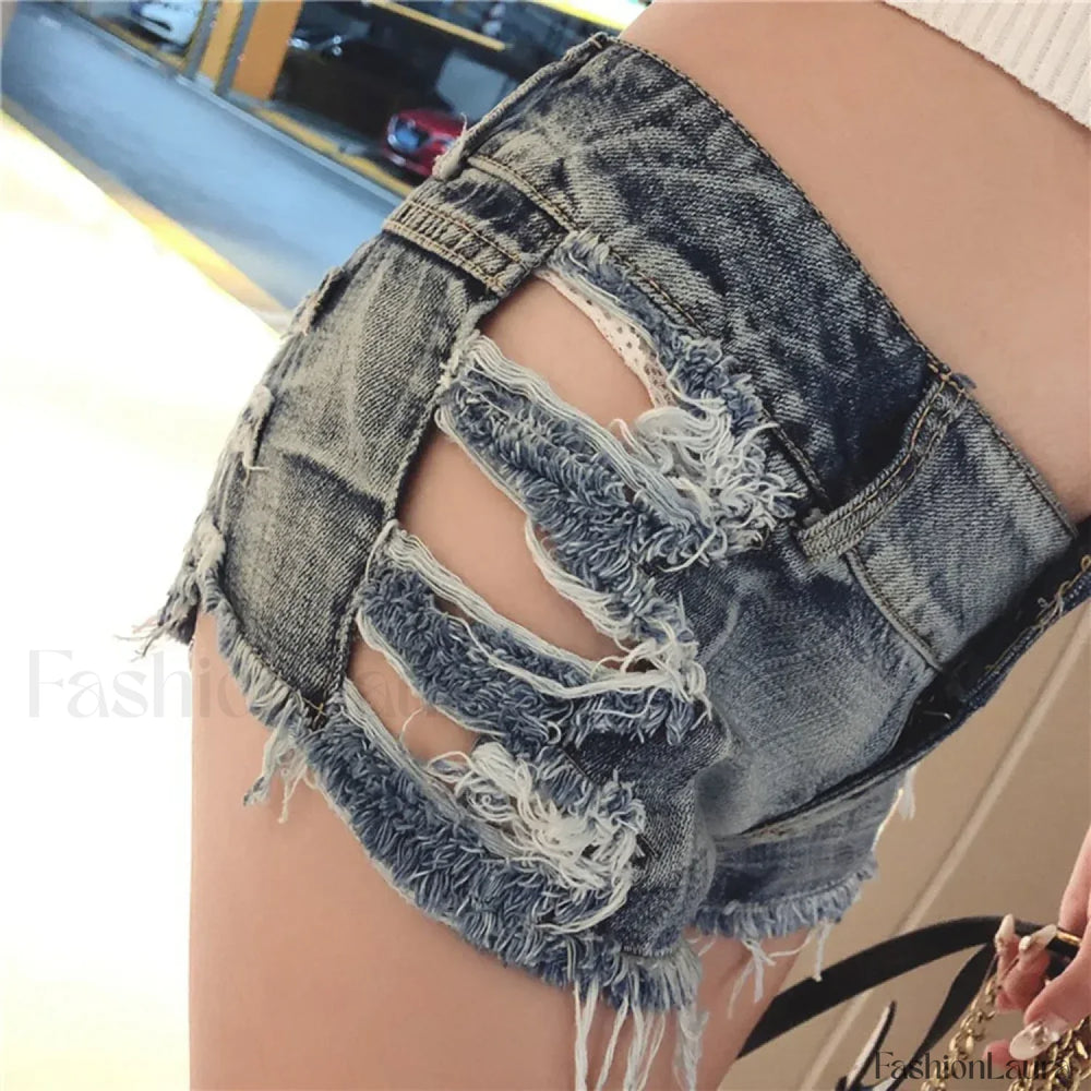 Low Waist Bandage Ripped Hole Denim Shorts