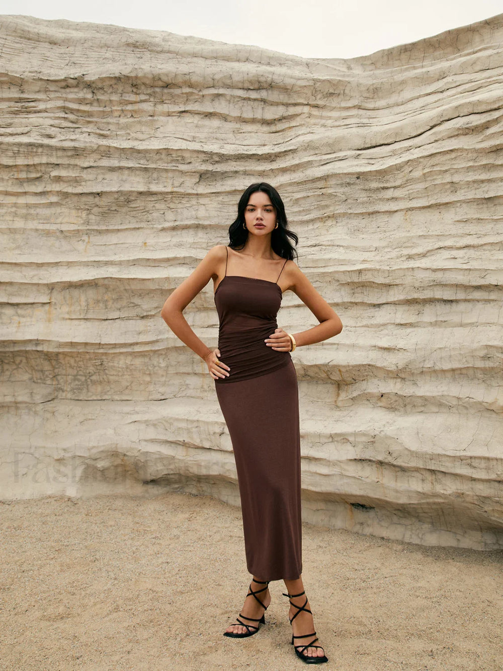 Maillard Patchwork Graceful Cami Long Dress Dresses