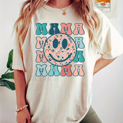 Mama Print Crew Neck Casual Spring T Shirt APRICOT / S
