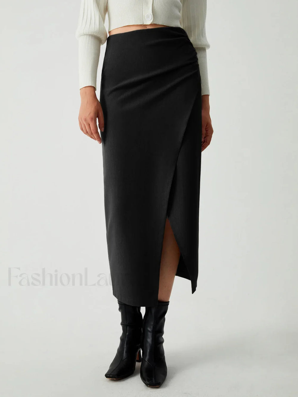 Maple Wrap Graceful Slit Midi Skirt Black / XS Skirts