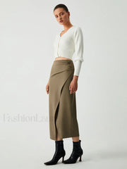 Maple Wrap Graceful Slit Midi Skirt Skirts