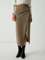 Maple Wrap Graceful Slit Midi Skirt Skirts