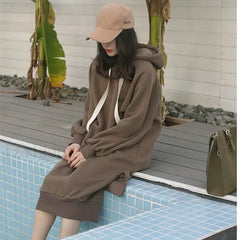 Medium And Long Plush Thickened Autumn And Winter Hoody COFFEE / M Sweatshirts & Hoodies L