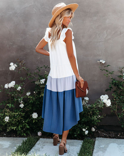 Melody Of Summer Pocketed High Low Tiered Midi Dress