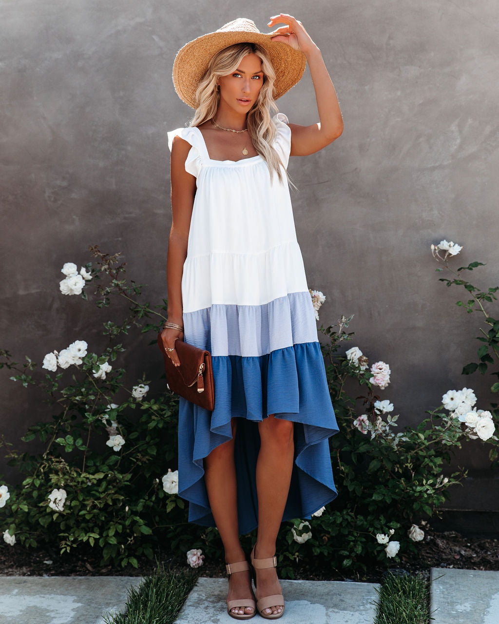 Melody Of Summer Pocketed High Low Tiered Midi Dress