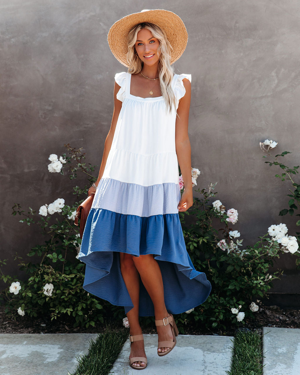 Melody Of Summer Pocketed High Low Tiered Midi Dress